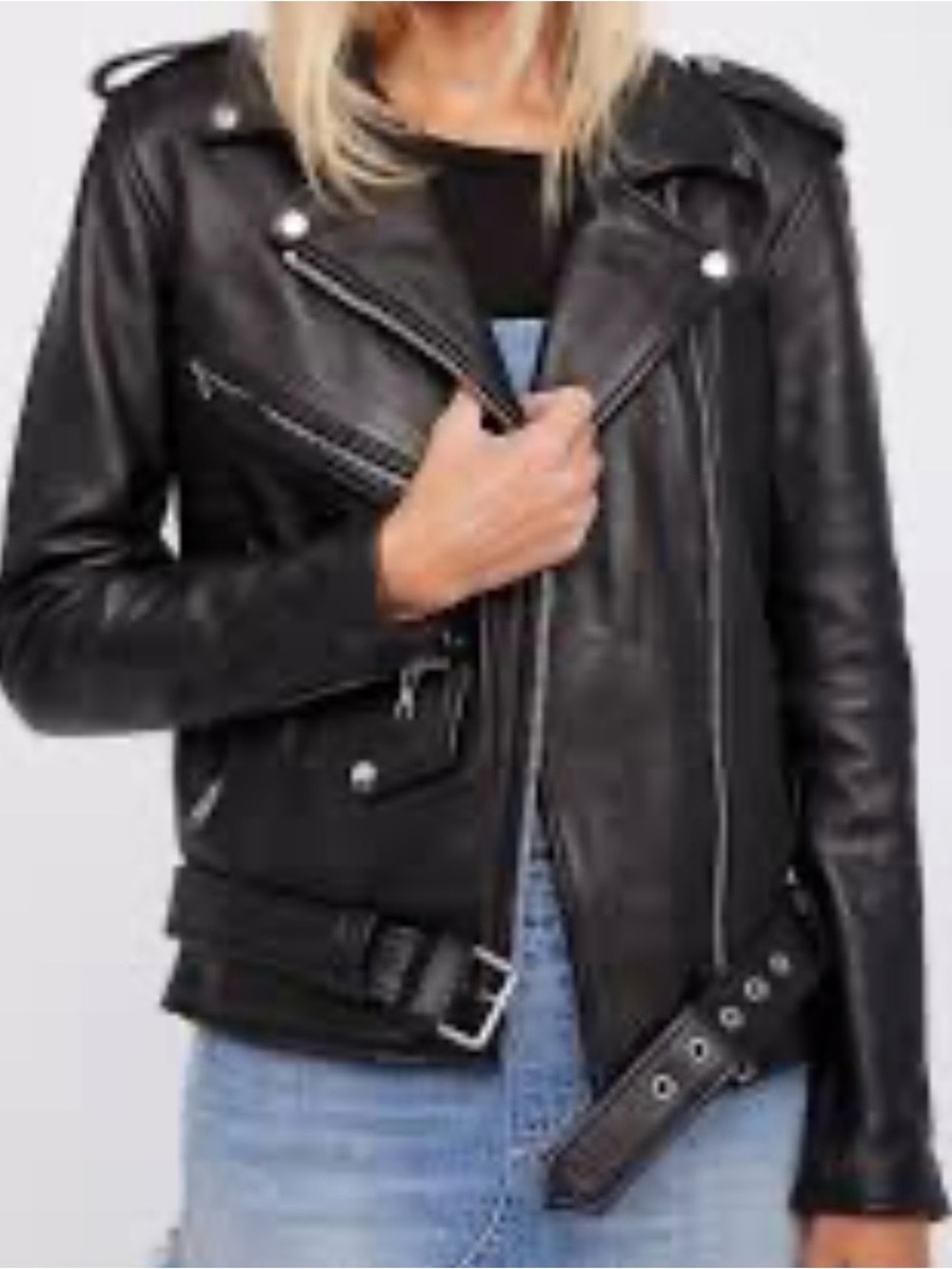 Free People Black Lambskin Leather Motorcycle Jacket Size Small New